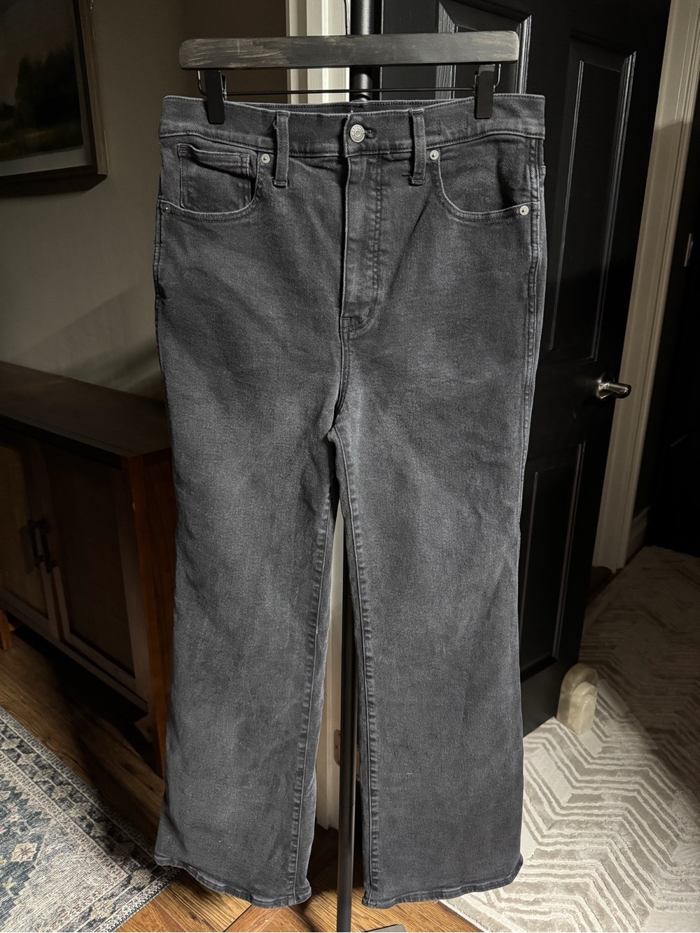 {Madewell} 11" High Rise Flare Faded Black Gray Bootcut Denim Jeans WJ283